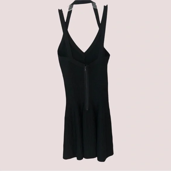 BCBGMaxAzria cocktail dress black ribbed mini full skirt, straps, Sz S, Elegant! - Picture 10 of 16